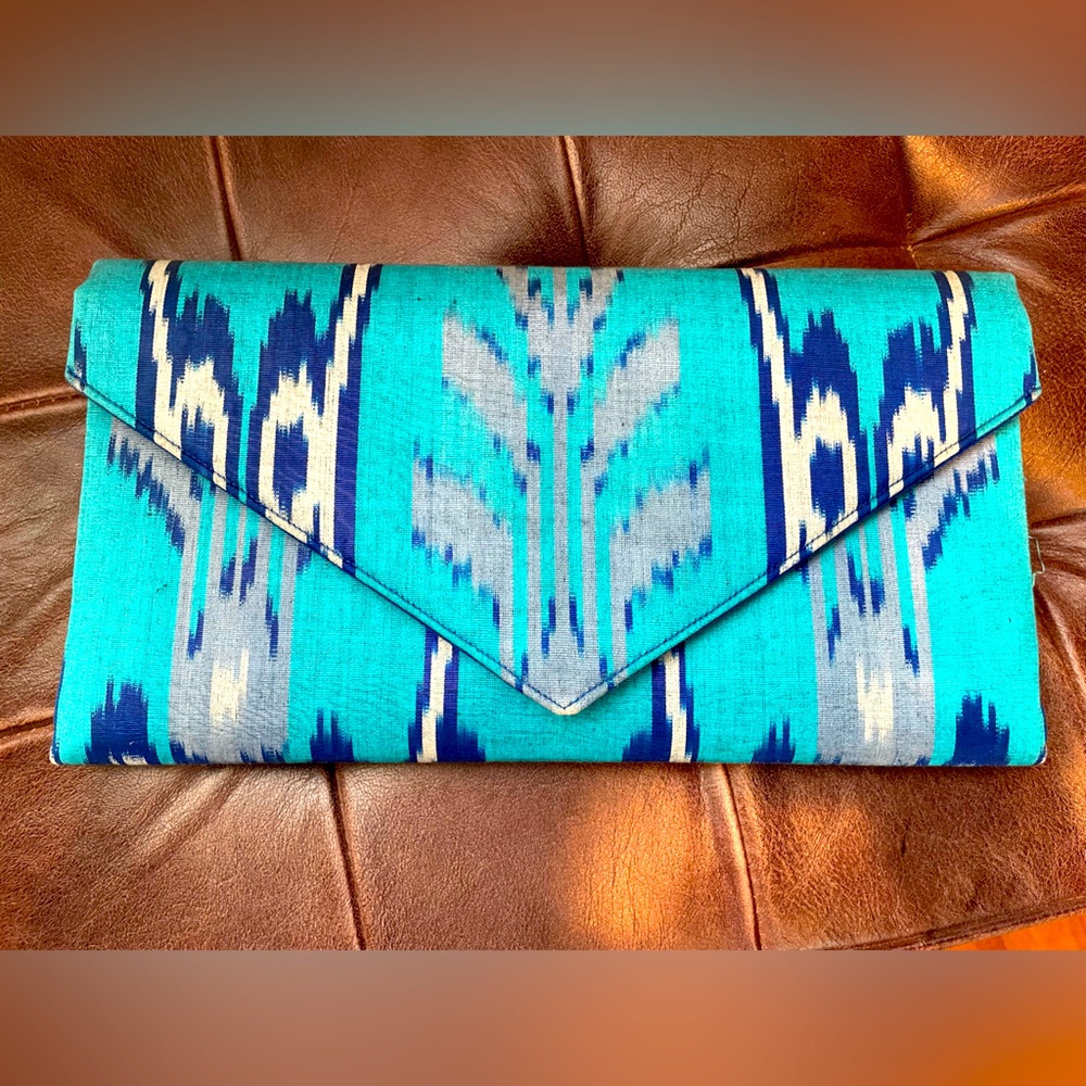 Blue ikat clutch
